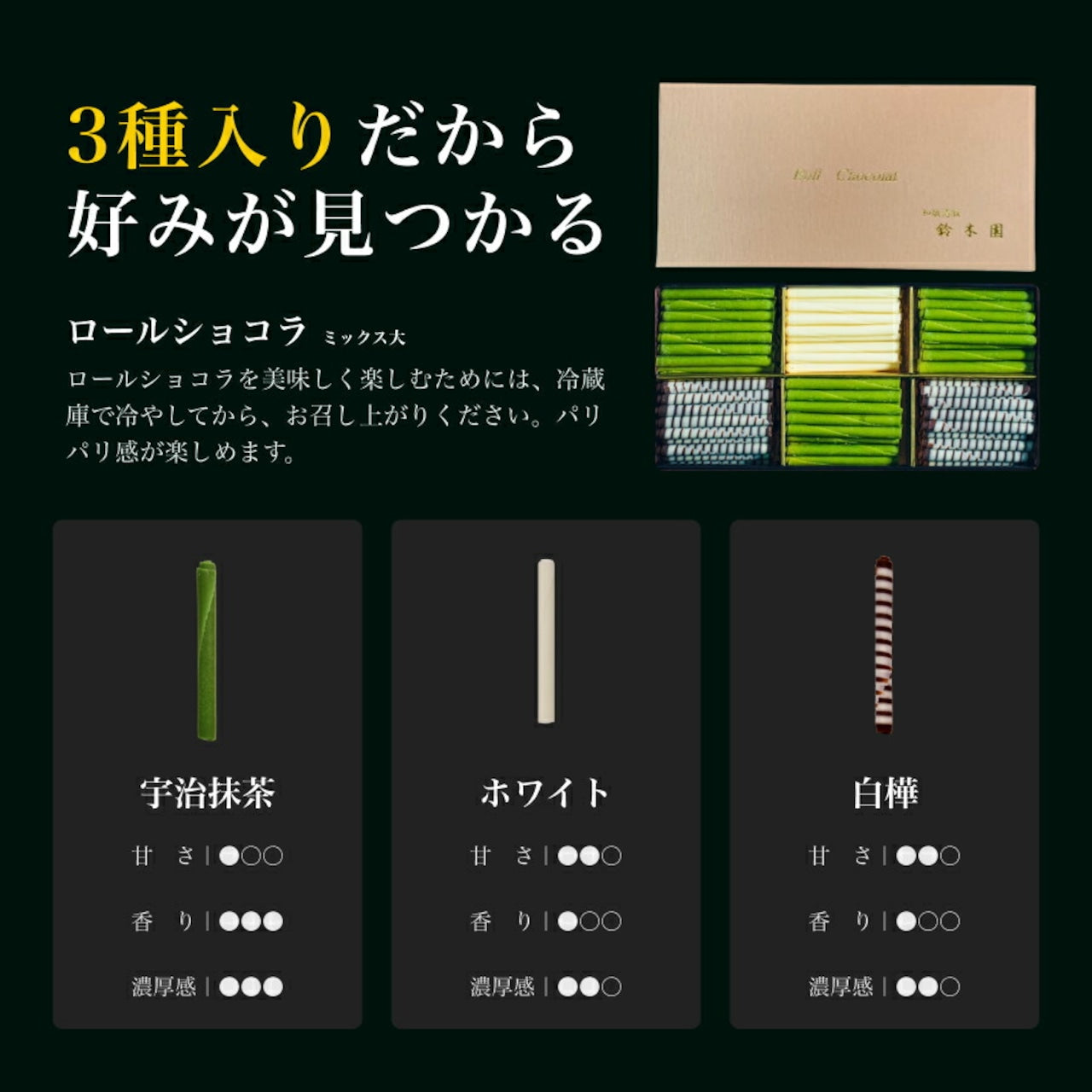 狭山新茶（狭山茶）と鈴木園の抹茶ロールチョコレート CS40 – 狭山茶